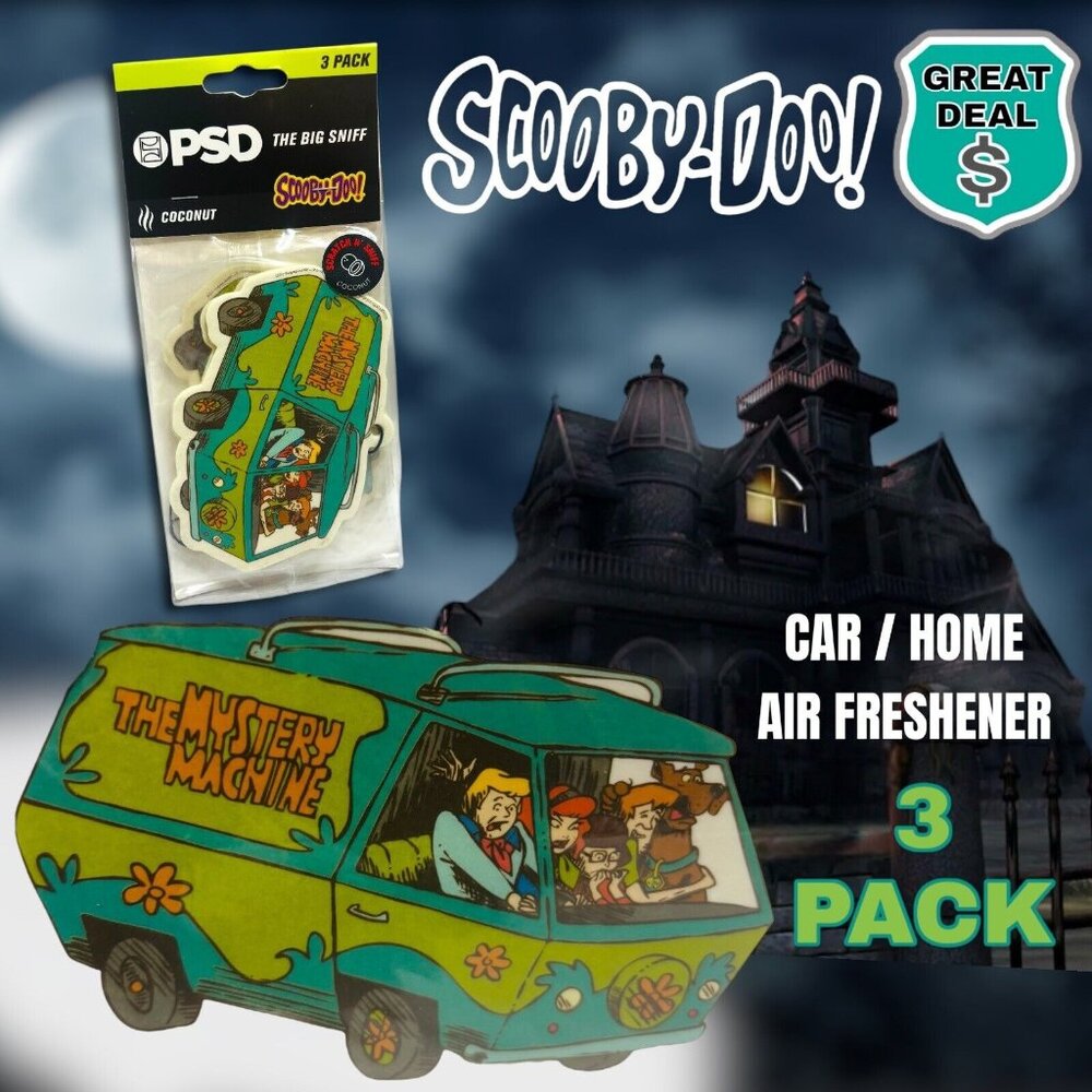 PSD Big Sniff Scooby Doo The Mystery Machine Car Freshener Coconut Scent 3 Pack!